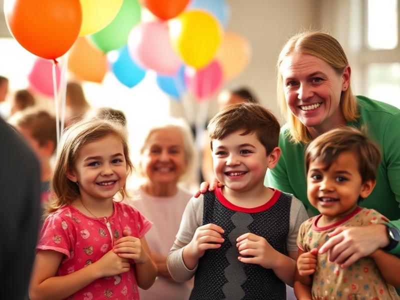Niños y voluntarios disfrutando en un evento comunitario